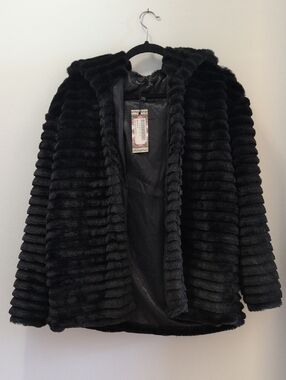 Women's Black Faux Fur Hooded Coat